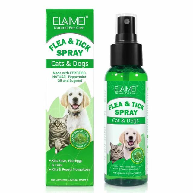 Spray Tópico Natural para Cães e Gatos - Combate Pulgas e Tiés com Fragrância Refrescante de Hortelã-Pimenta e Eugenol, 100ml