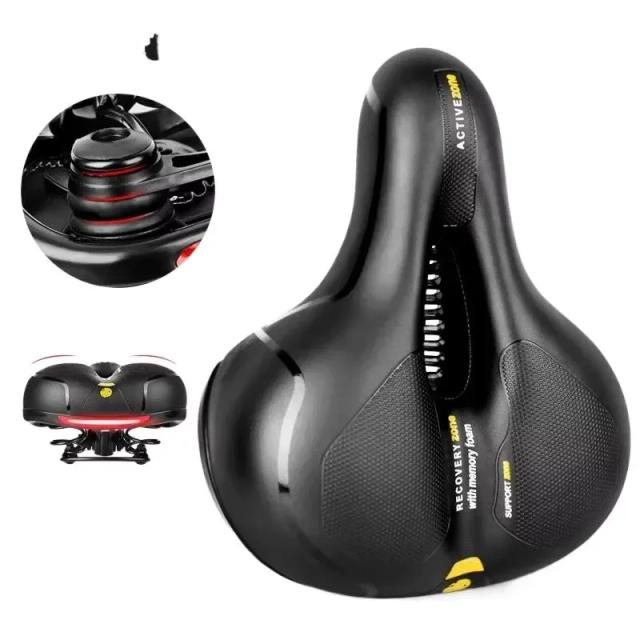 Sela de bicicleta respirável oca para homens e mulheres, MTB Road Bike Saddle, amortecedor confortável, assento de bicicleta, aviso de segurança