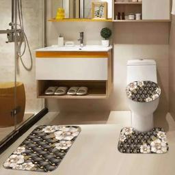 Cortina de chuveiro impermeável com 12 ganchos, capas de assento sanitário, tapetes de banho para banheiro, tapete antiderrapante, tapete para janelas - Image 2