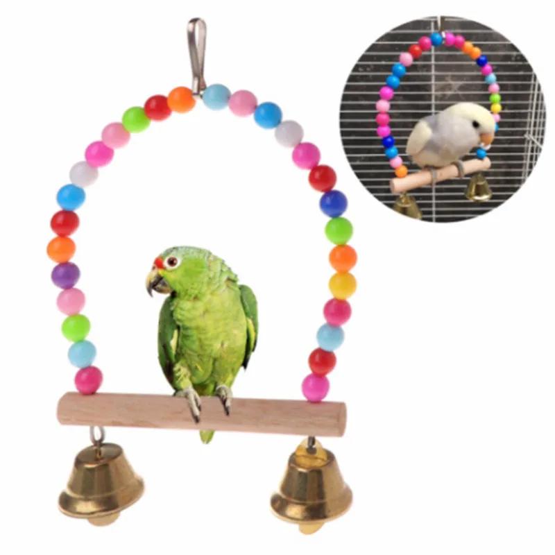 Papagaios brinquedos pássaro balanço exercício escalada playstand pendurado escada ponte de madeira animal de estimação papagaio arara rede pássaro brinquedo com sinos - Image 1