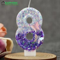 Vela de aniversário Sparklers para meninas, velas para bolos, roxo, borboleta, número, bolo, decoração de festa, 1 ano - Image 4