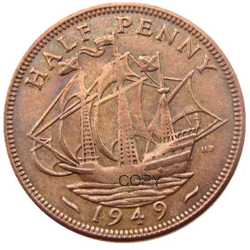 Moedas Antigas British Half Penny, Great Brittain, Vintage Copy Coins, 1949, Reino Unido - Image 1