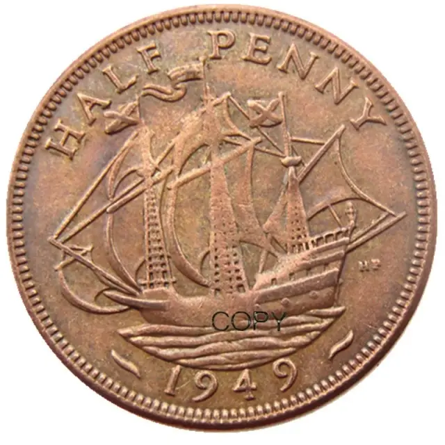 Moedas Antigas British Half Penny de 1949 - Réplicas Vintage do Reino Unido