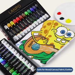 LANPO-Conjunto Profissional de Tintas Acrílicas, Pigmento Pintura, Desenho Artista, Óleo de Vidro de Tecido, Tinta Aquarela, 12ml, 12ml, 24 cores - Image 2