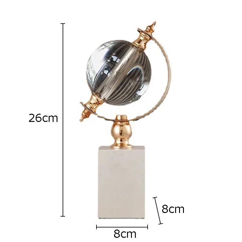 Banhado a ouro globo forma bola de cristal estátua base de mármore artesanato escultura decoração de mesa ornamentos sala estética decoração arte - Image 1