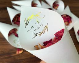 Cones de Confete para DIY, Cone De Casamento Personalizado, Cone De Folha De Ouro, Nome Personalizado e Data, Chuveiro De Noiva, Favor De Festa, 16x16cm, 20PCs - Image 3
