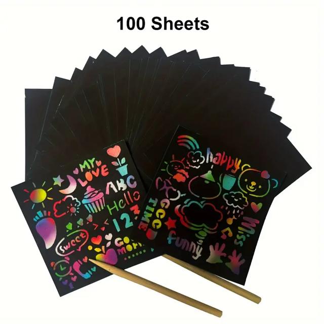 Caderno de Desenho Animado Infantil Multifuncional com 100 Padrões de Arranhão Mágico - Presente Perfeito para a Família