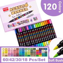 36/60/168 cores marcador de tinta acrílica dupla escova canetas marcadoras para caligrafia letras graffiti mangá desenho artigos de papelaria suprimentos - Image 1