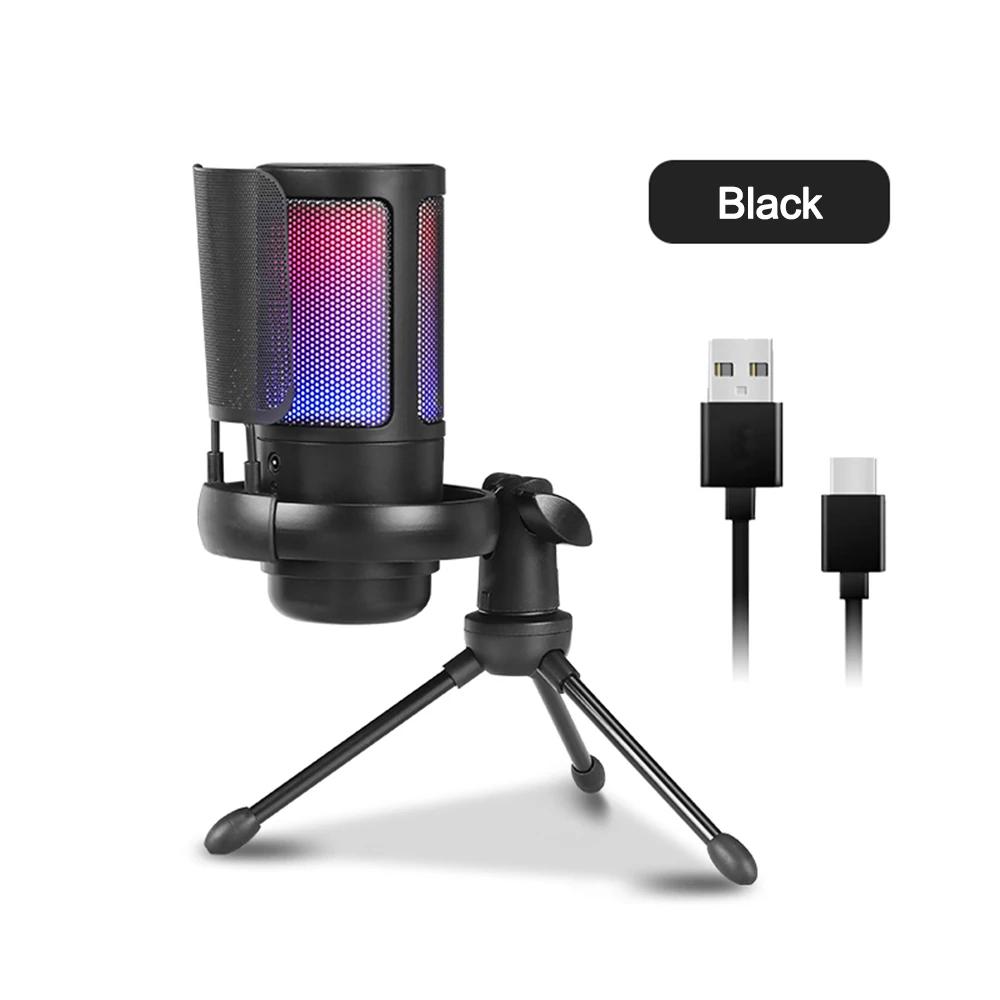USB Condensador Gaming Microfone Inteligente Redução de Ruído Toque Mudo Interruptor Microfone com Luz para Mobile Live Streaming - Image 1