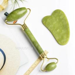 Rolo massageador de jade natural para rosto, corpo, costas, pés, rolo de massagem, levantamento facial, anti-rugas, ponta dupla, pedra de jade gua sha - Image 2