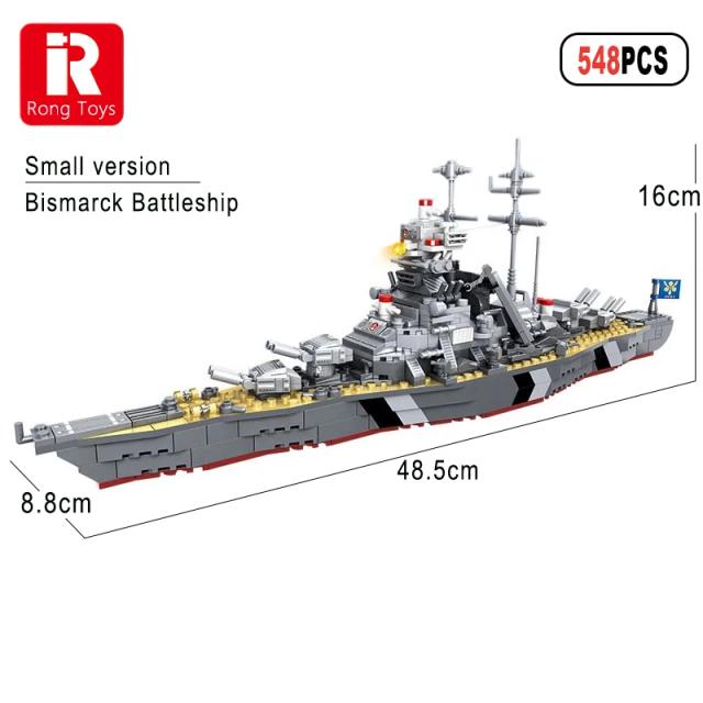 Navios de Guerra da Marinha Alemã da WW2: Kit de Modelo do KMS Bismarck, Barco do Soldado com Blocos Militares para Crianças
