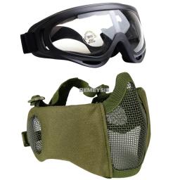Airsoft máscara com aço malha proteção, tiro tático, meia face, caça ao ar livre, paintball - Image 2
