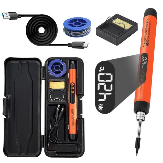 Ferro de Solda Digital USB com Temperatura Ajustável de 300 a 450 ℃ e Bateria de 800mAh, Ferramenta Inteligente com Interface Tipo-C