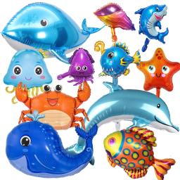Balão de animais marinhos para decoração de aniversário, festa mundial oceânica, concha, estrela do mar, peixe, cavalo, polvo, tubarão - Image 1