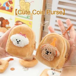 Cartoon Plush Dog Coin Bag, Titular do cartão, Mini Carteira, Cute Zipper Purse, Leve, Saco de armazenamento pequeno - Image 4