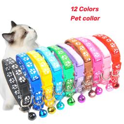 Coleira com print de pata de gato e cachorro, colar com pingente de sino, ajustável, 12 cores, acessórios para animais de estimação, produtos para gato, 1pc. - Image 1