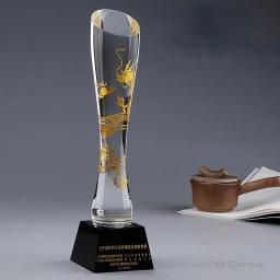 Troféu Base de Cristal, Criativo, Transparente, Troféu, Lettering, Prêmio, Presente Comemorativo, Decoração, Preto - Image 1