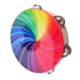 Tambor de pandeiro de mão ​   Tambor de mão para dança de madeira, instrumento musical de percussão para educação precoce, sino colorido, brinquedo de tambor de mão - Image 1