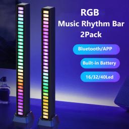 Luzes de ritmo da música rgb, th- c, com bateria recarregável embutida, lâmpada com pickup de luz led, barra de som, 2 pacotes - Image 1