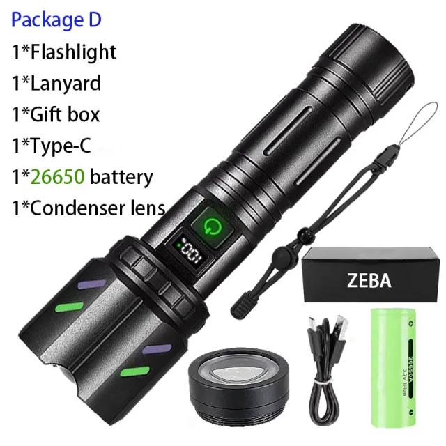 Lanterna led super poderosa, pode acelerar folhas, chama, tocha tática, à prova d'água, recarregável, lâmpada de trabalho ao ar livre, acampamento
