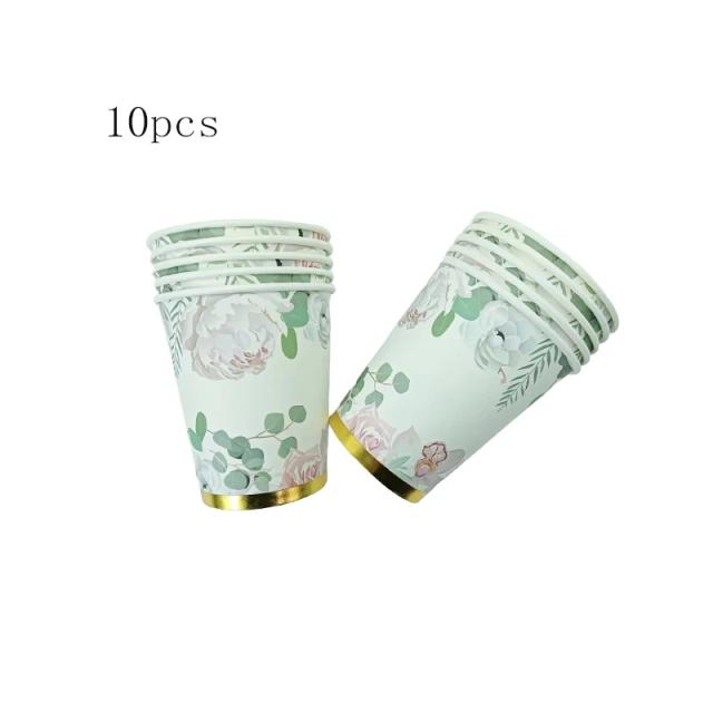 Conjunto Completo de Louça Descartável para Festas com Estampa de Flor Dourada: Pratos, Copos e Guardanapos para Chá, Casamento, Chuveiro de Bebê e Aniversários