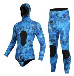 Fato de neoprene de 2 peças, camuflagem com capuz, mergulho, natação, subaquática, caça, proteção quente e fria, 3mm - Image 6