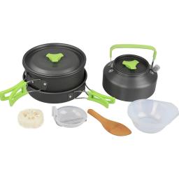 Conjunto de panelas de acampamento ao ar livre, piquenique cozinhar conjunto, panela, frigideira, chaleira, tigela de plástico, colher, pá de arroz, loofah, 9pcs - Image 2
