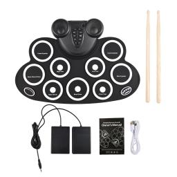 Bateria eletrônica de mão com baquetas, pedal, 9 almofadas, alto-falante duplo, almofada de prática recarregável, kit de bateria - Image 2