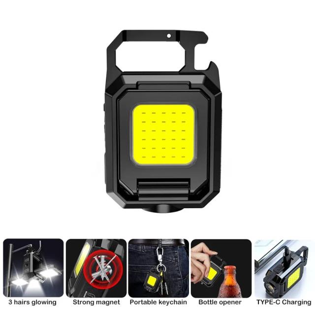 Lanterna LED Mini para Chaveiro, Recarregável via USB, Ideal para Camping e Pesca, Inclui Luz XPE e COB