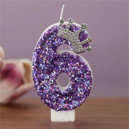 Velas de aniversário de coroa de glitter para crianças, decoração de bolo, vela roxa para festa de menino, número 0-9 - Image 4