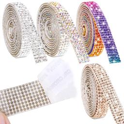 Auto-adesivo Cristal Rhinestone Fita, Fita Adesiva Diamante, DIY Arte Artesanato, Presente Do Telefone Do Carro, Decoração Do Vestuário Do Casamento, 1 Jardas - Image 1