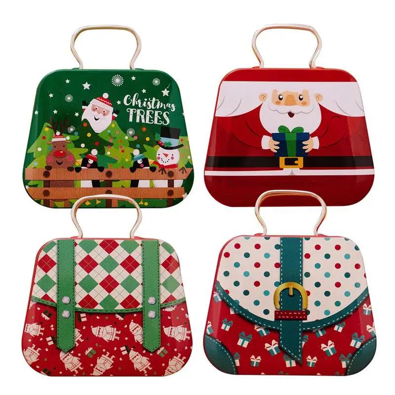 Caixas de natal vazias 4 pçs latas de biscoitos festivos recipientes de biscoitos de natal recipientes de nidificação de metal recipientes de armazenamento de alimentos com - Image 1
