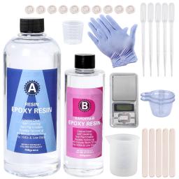 Resina de cola epoxy kit cristal claro fácil mix 3:1 ab resina com varas, copos graduados e luvas para fazer jóias artesanato de arte diy - Image 1