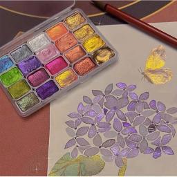 Metal aquarela pintura conjunto, caixa portátil com pérolas brilhantes, pintura sólida, arte suprimentos, 20 cores - Image 3