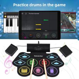 Bateria eletrônica com baquetas Pedal, rolo de mão, instrumento de percussão Jazz, 9 almofadas, BT, som externo, interface MIDI - Image 2