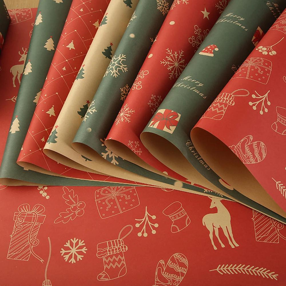 Papel De Embrulho De Presente De Natal, Xmas Tree Elk Print, Papel De Embalagem Kraft, Aniversário, Festa De Casamento, DIY Artesanato Decoração Suprimentos - Image 1