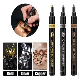 Metal de alto brilho cromado caneta marcador conjunto artesanal diy líquido oleoso toque-up tinta cor à prova dwaterproof água assinatura tinta caneta - Image 2