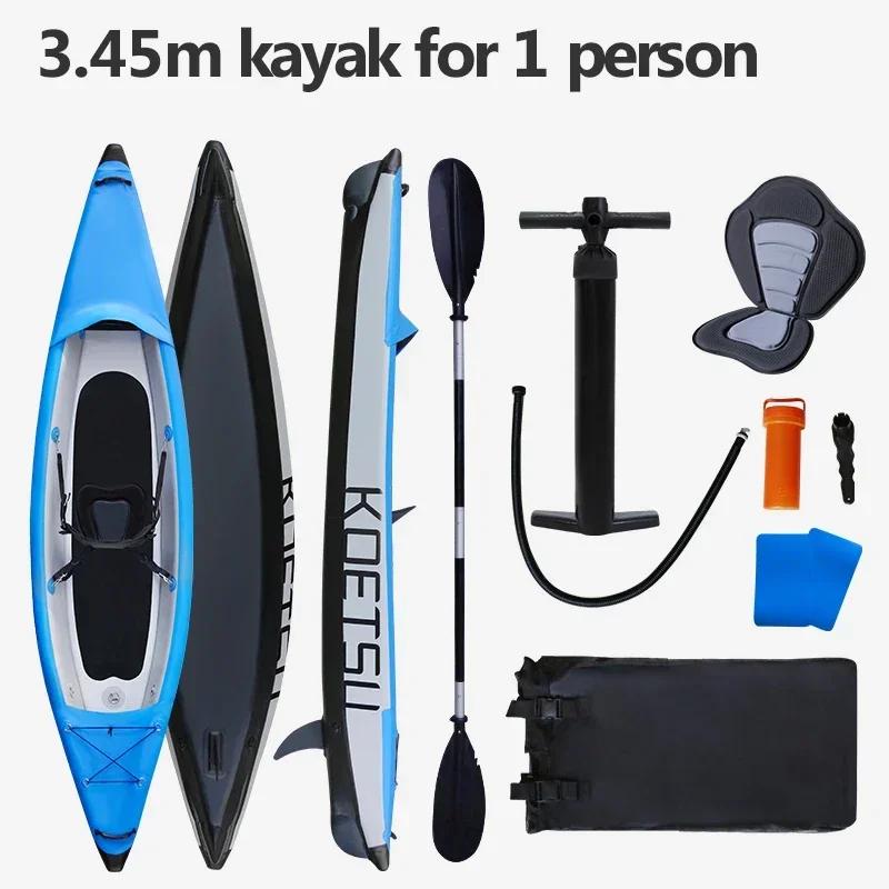 KOETSU Barco de borracha para 1 a 2 pessoas com deck de ar, caiaque inflável para rafting com quilha dura em forma de V, pesca, esportes aquáticos - Image 1
