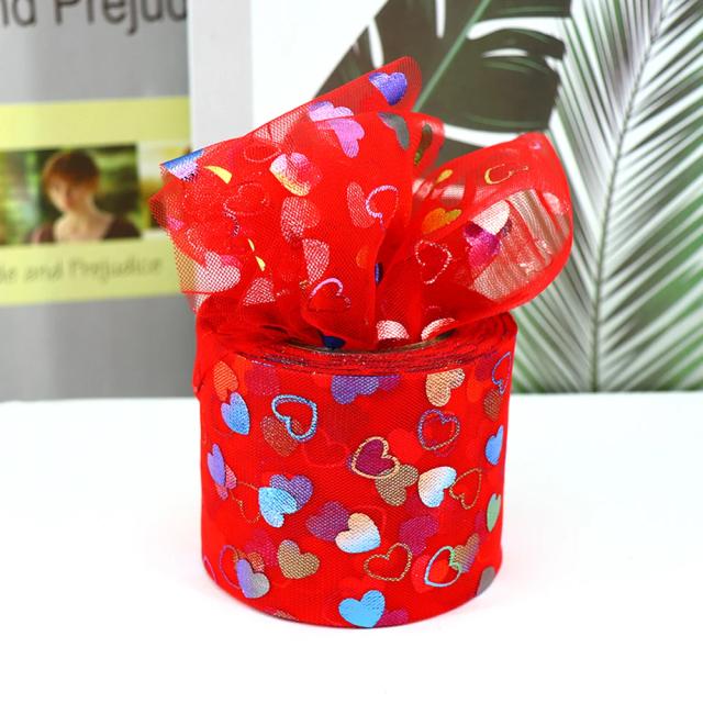 Rolos de Tule Colorido com Corações e Fita Macia para Artesanato DIY - Laços de Cabelo Artesanais, 6cm, 25 Jardas