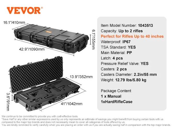 Estojo Protetor Portátil VEVOR para Rifle Airsoft com Armazenamento à Prova d'Água e Choque e 2 Rodízios