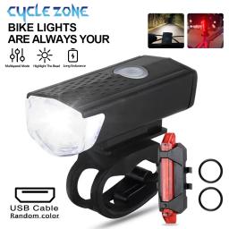 Conjunto de luz da bicicleta farol lanterna traseira usb recarregável mtb frente traseira conjunto lâmpada ciclismo lanterna acessórios da bicicleta - Image 1