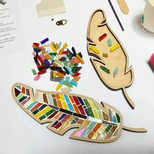 Kit Criativo de Mosaico Artesanal para Vitral: DIY com Penas Brilhantes para Adultos e Crianças