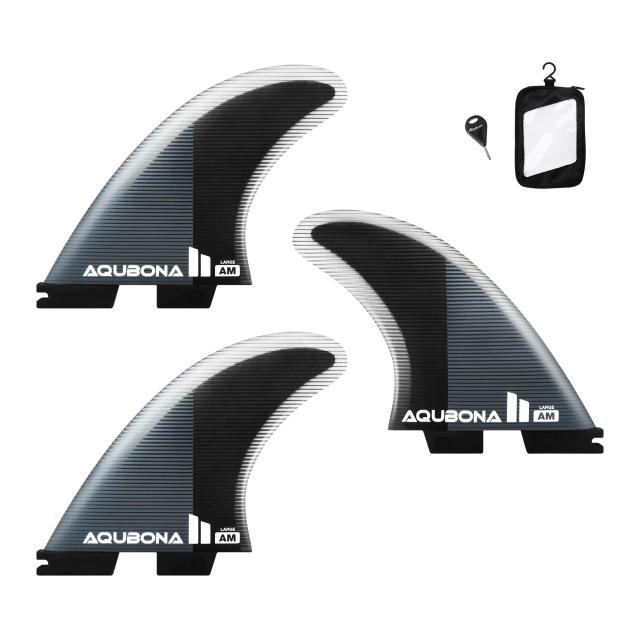 Quilhas AQUBONA Twin Tab para Surf - Honeycomb Fiberglass M/L, Prancha Preta com Parafusos e Chave de Quilha