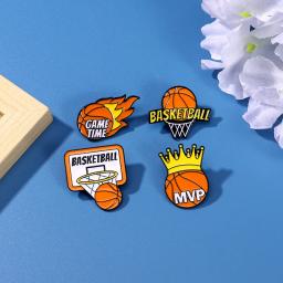 Criativo Basquete Esmalte Broche, Flame Game Time, MVP Crown, Basquete Sport Metal Badge, Punk Roupas Lapel Pins, Presente Da Jóia - Image 4