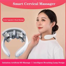 Vibração pescoço massager recarregável pulso de baixa frequência massageador cervical inteligente elétrico pescoço massageador compressa quente massagem - Image 2