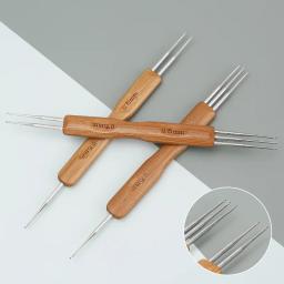 Dreadlock Crochet Gancho para Trança Peruca Extensão do cabelo Agulha Tecelagem 3 Cabeça Crochet Gancho Bambu Handle Knitting Tools 0.5mm 0.75mm - Image 2