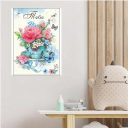 Diamante Pintura Adesivos De Parede para Decoração De Casa, Mosaico Xícara De Chá, Bule Rosa, Quadrado Completo ou Redondo, Presente - Image 2