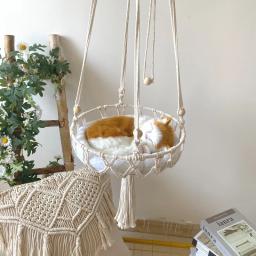 Mão Tecido De Algodão Corda De Rede Para Animais De Estimação, Cesta De Suspensão, Gato Swing, Kitten String Den, Indoor Pend Nest, Pet Supplies, Novo - Image 4