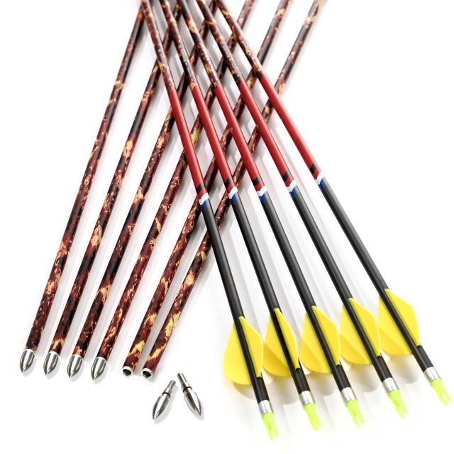 12pçs coluna 340 400 500 id6.2mm setas de carbono para caça 30 polegadas arco recurvo caça de cabeça larga