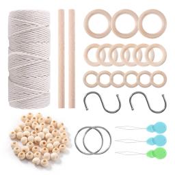 Kit De Cordão De Algodão De Macramé Com Ganchos, Contas, Corda De Madeira, Vara De Madeira, Cabides De Parede De Plantas, Kit De Macramé, 3mm - Image 1